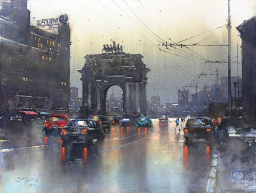 Prafull Sawant Rainy evening at Moscow 55 x75cm. Artist Price Rs. 200000