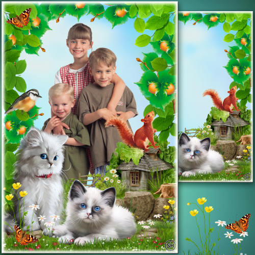 Летняя рамка для фото с милыми котятами - Дачники
