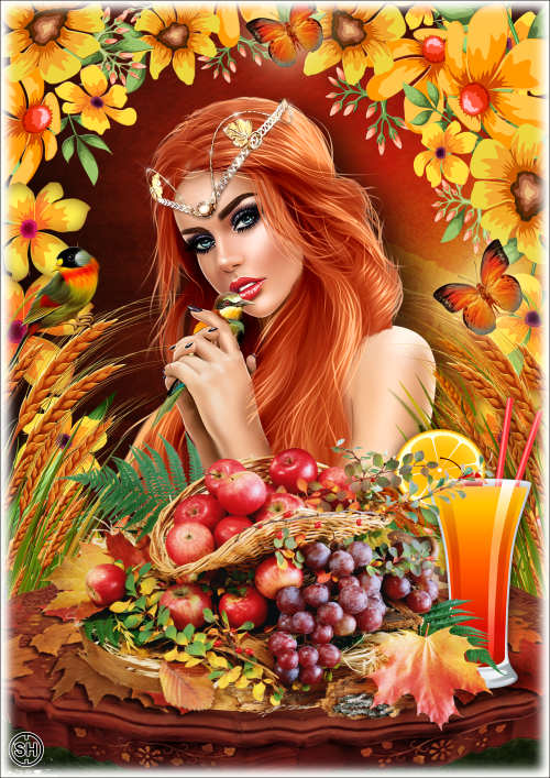 Фоторамка для фотошопа - Осенний фруктовый коктейль