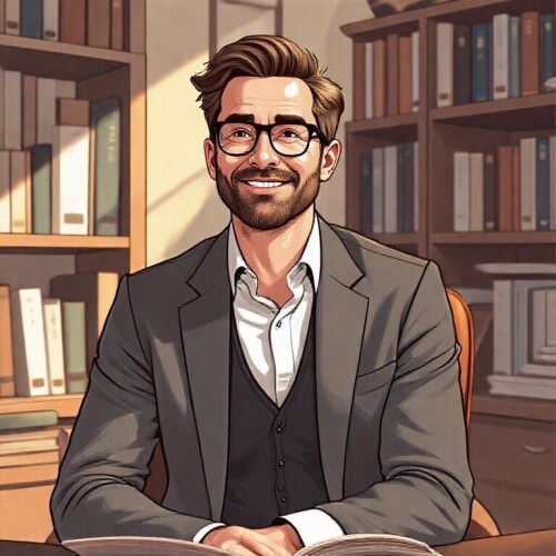 A-sophisticated-portrait-illustration-of-a-male-Writing-Coach-showcasing-a-calm-and-composed-individual-with-a-thoughtful-expression.-He-sits-in-a-well-organized-study-with-shelves-of-books-around-him.jpg