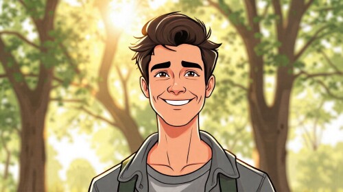 Illustration-of-a-man-with-a-confident-yet-friendly-expression.-He-stands-in-a-natural-outdoor-environment-wearing-casual-clothing.-The-sunlight-filters-through-the-trees-casting-warm-glows-on-his-fac.jpg