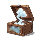 2D-illustration-Detailed-futuristic-wooden-box-cloudy-lid-fully-opened-holographic-display-terms-concepts-high-resolution-texture