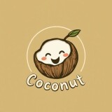 Creative-logo-design-for-a-brand-featuring-a-stylized-hand-drawn-coconut-with-a-cracked-shell-and-a-smile-surrounded-by-a-circle-with-a-subtle-gradient-effect-and-a-sense-of-depth-with-a-bold-and-play