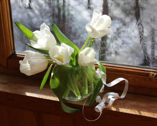 букетик с белыми тюльпанами