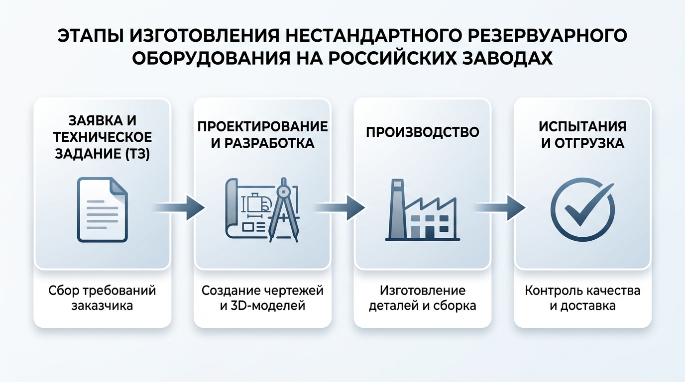 Схема процесса изготовления емкостного оборудования на заказ: от ТЗ до отгрузки