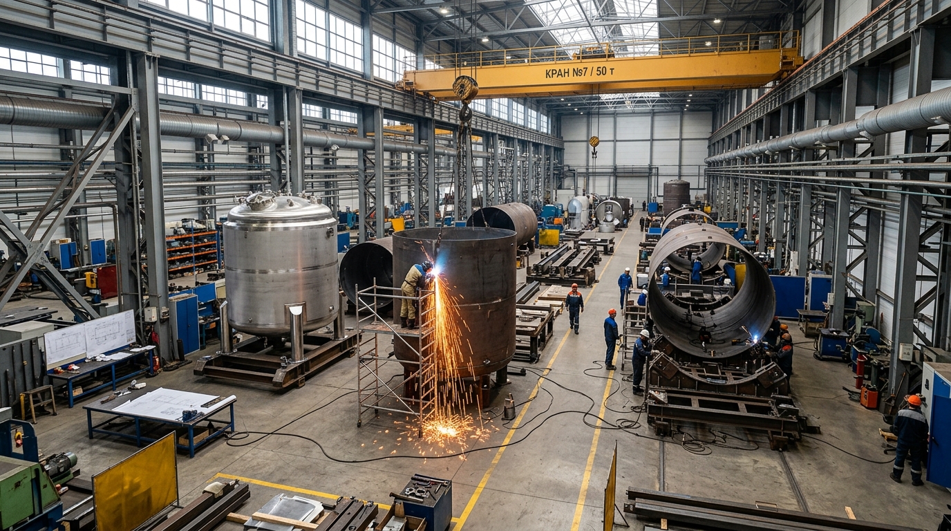 Производство ёмкостного оборудования на российском машиностроительном заводе