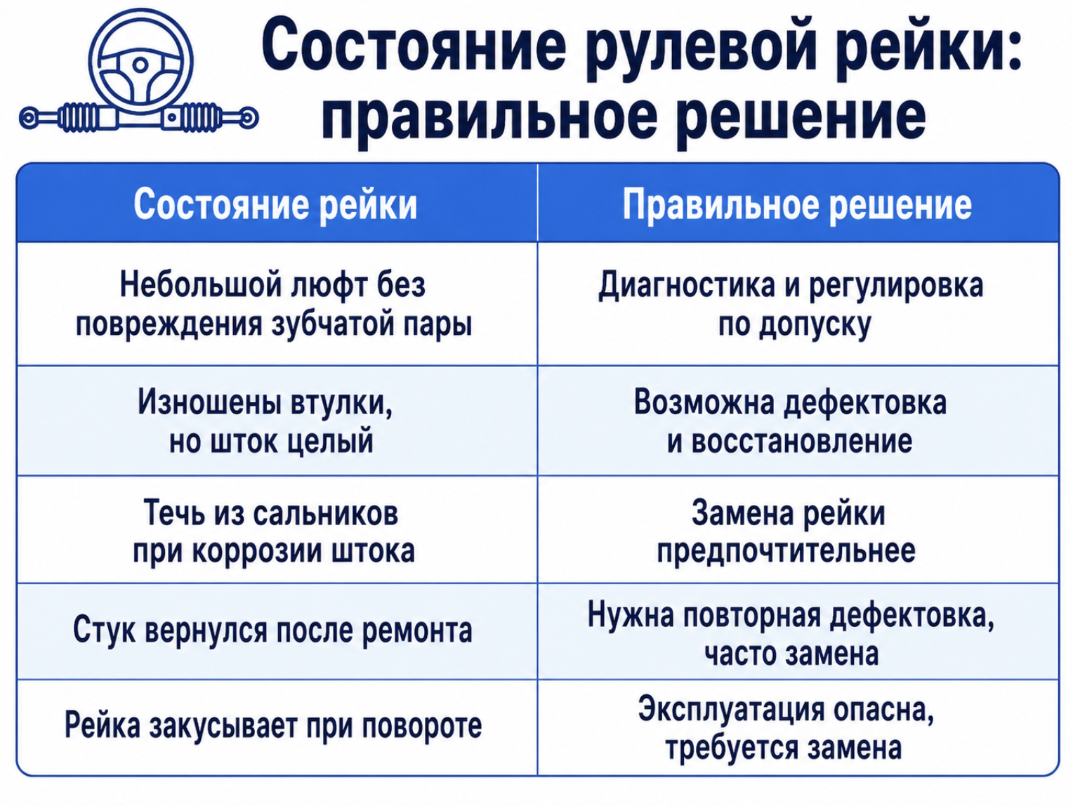 Когда нужна замена рулевой рейки