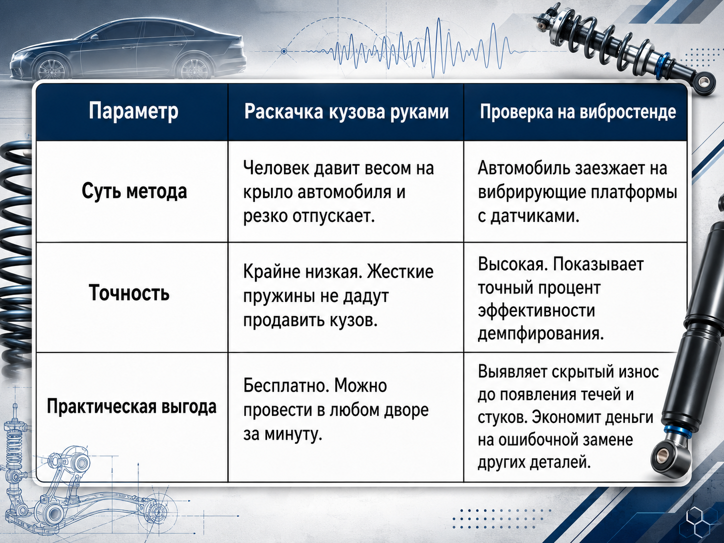 Различия между проверкой амортизатора дома и на СТО